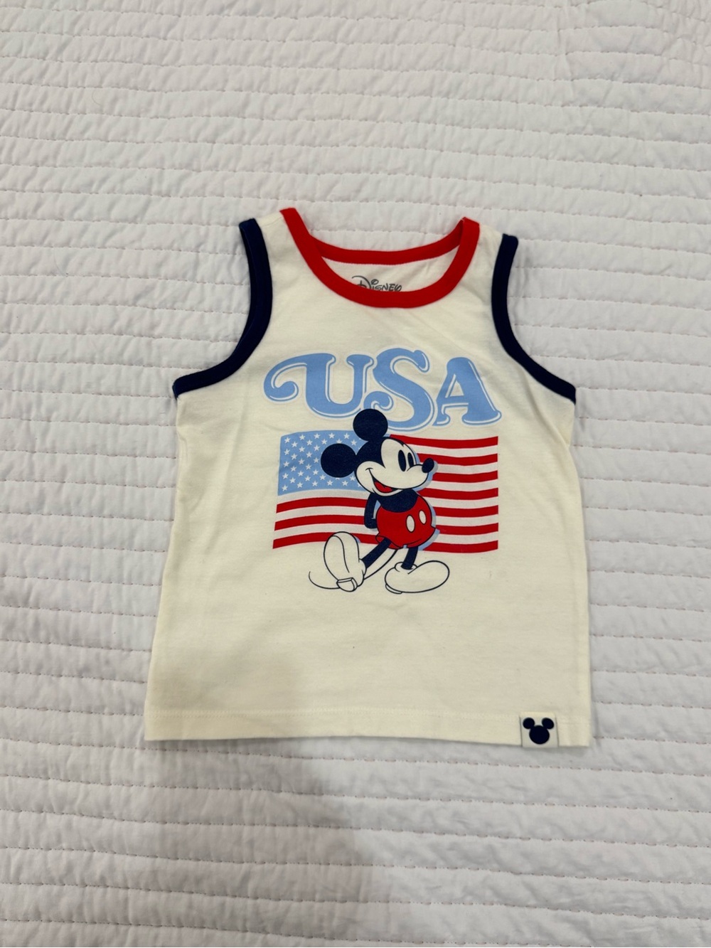 Disney White Tank Top with Mickey & Red and Blue Accents